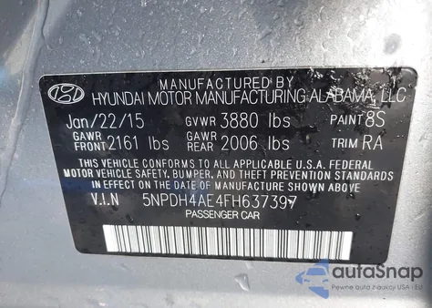 2015 Hyundai Elantra Se z USA, uszkodzony, nr VIN 5NPDH4AE4FH637397